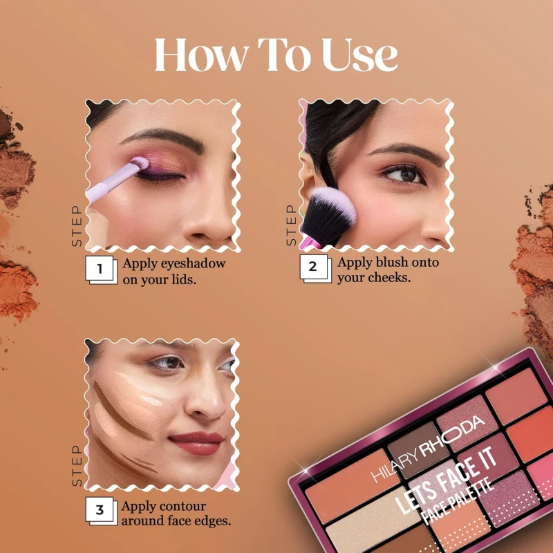 Hilary Rhoda Let’s Face It Face Palette | Highlighter & Blush | Contour | 9 Eyeshadows | Super-Fine Particles | No Fallout | Matte & Shimmer Finish -23.4g (Sun Downer |Shade 02) thumbnail 7